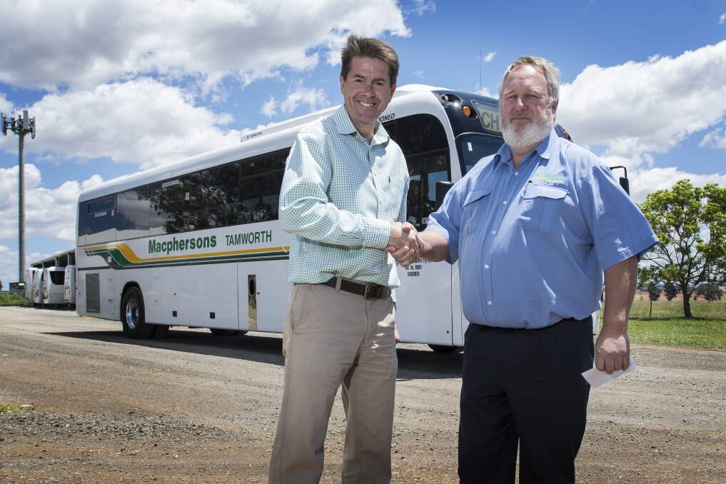 JUMP ABOARD: Tamworth MP Kevin Anderson and Macpherson's Coaches owner Archie Macpherson will launch an on-demand bus service from January 2019.