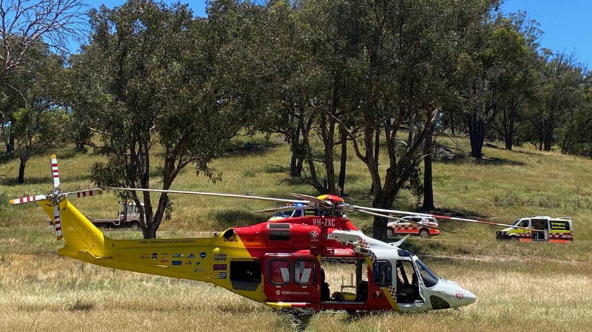 RESCUE: The Westpac Rescue Helicopter rushed a motorbike rider to hospital. Photo: WRHS