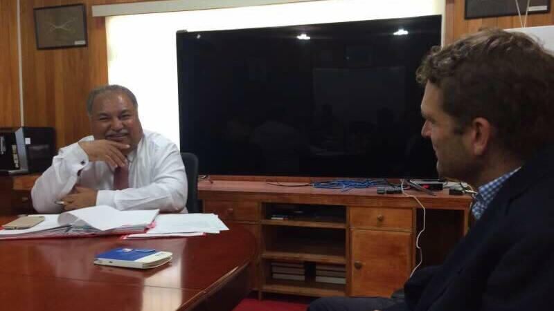 NAURU: The President of Nauru Baron Waqa talking to Nick Martin.
