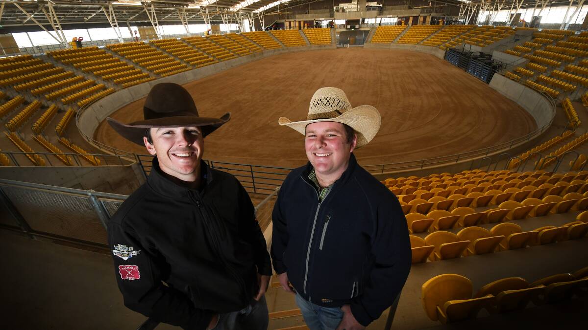 YEEHAW: Tamworth Show Rodeo organisers Matt Pfingst and Brent Townsend at AELEC in Tamworth, where the rodeo will be for the first time. Photo: Gareth Gardner 