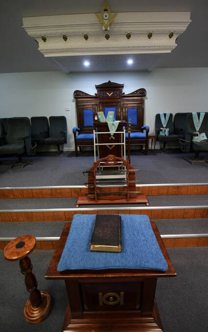 RITUAL: The masonic alter with the bible on it, behind is where the grand master sits during a meeting. Photo: Gareth Gardner