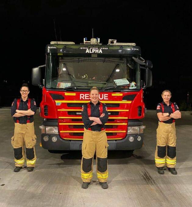 GIRL POWER: Tamworth firefighters Kylie Grimes, Katlyn Nielsen and Min McDonald on their first ever shift together. Photo: Supplied 