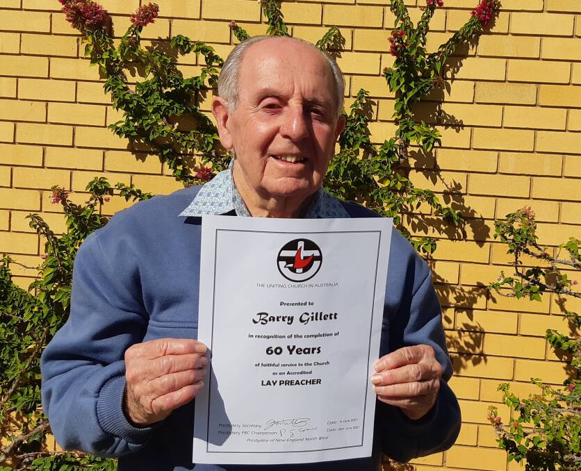 SOLID EFFORT: City Uniting Church lay preacher Barry Gillett celebrates 60 years of service. Photo: Supplied