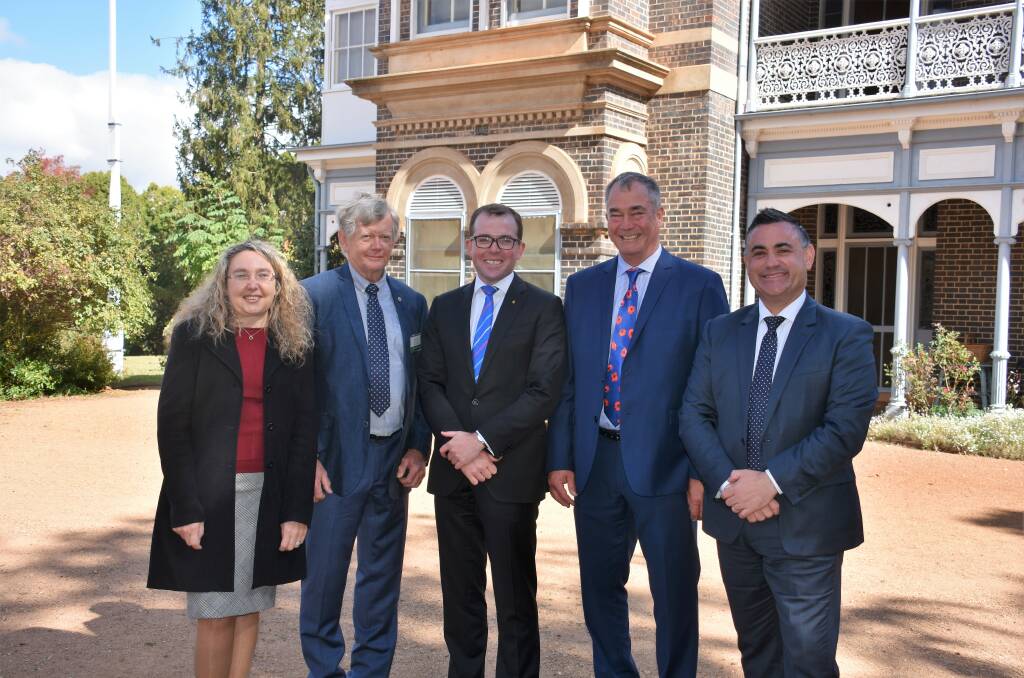 PROJECT: National Trust chief executive Debbie Mills, Northern Tablelands MP Adam Marshall, homestead manager Les Davis, ARC former mayor Simon Murray and Deputy Premier John Barilaro at the announcement in 2018.