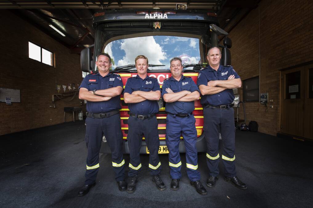 FIRIES: Fire and Rescue NSW Tamworth Glenn Willsallen, Andrew Wilmott, Andrew Coe and Marty Frahm at the station. Photo: Peter Hardin