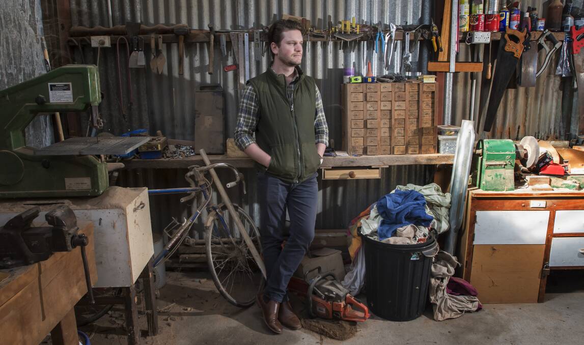 UNIQUE: Tamworth woodworking artist Jack Massey in the shed he shares with his father, Steve. Photo: Peter Hardin