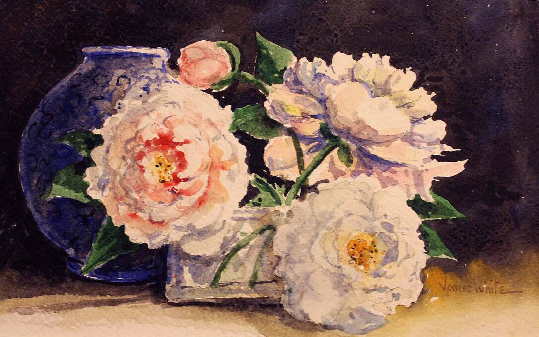 OPENING: James White's water colour artwork entitled Peonies. 