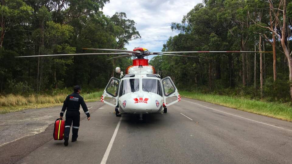 CRASH: The Westpac Rescue Helicopter rushed to the scene of a serious motor vehicle accident on Thunderbolt's Way on Friday night. Photo: WRHS File