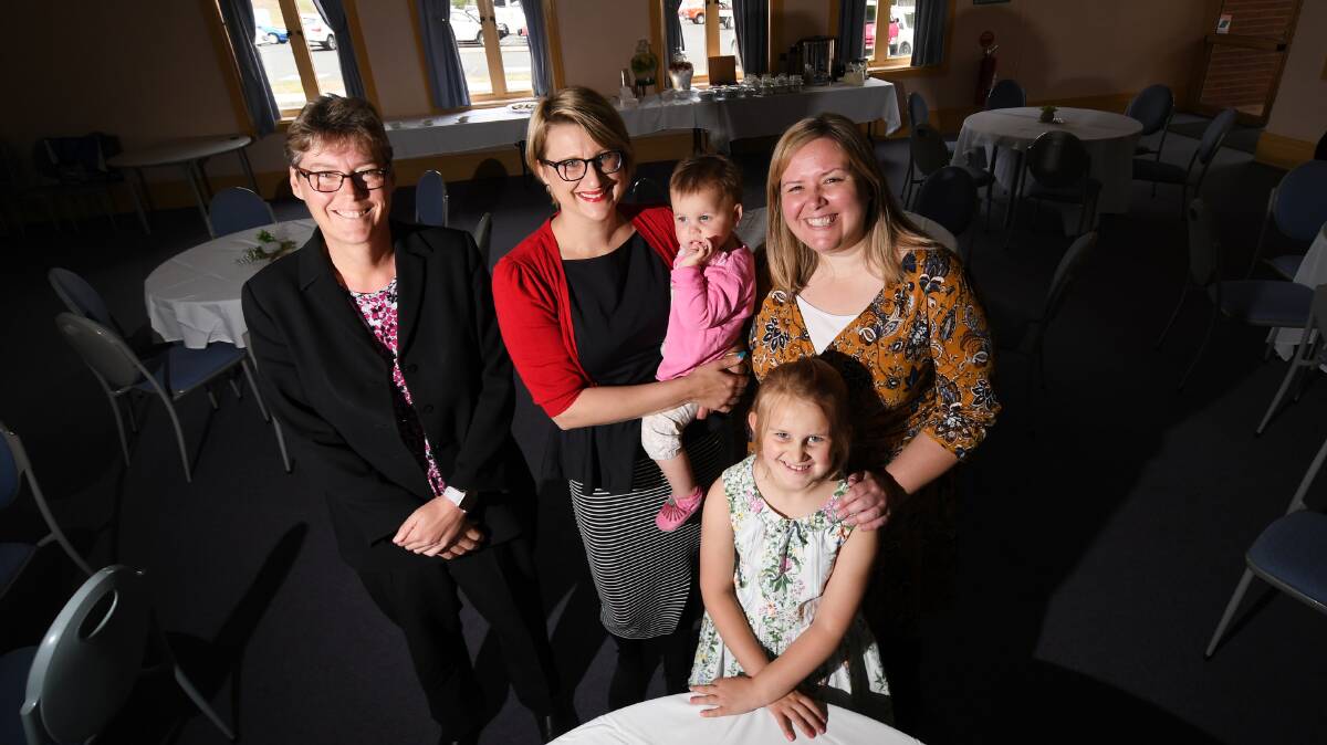 THANK YOU MORNING TEA: Catharine Death, Samantha Crawley, Olivia and Molly Crawley and Emily Roy at the thank you morning tea for cancer services. Photo: Gareth Gardner 