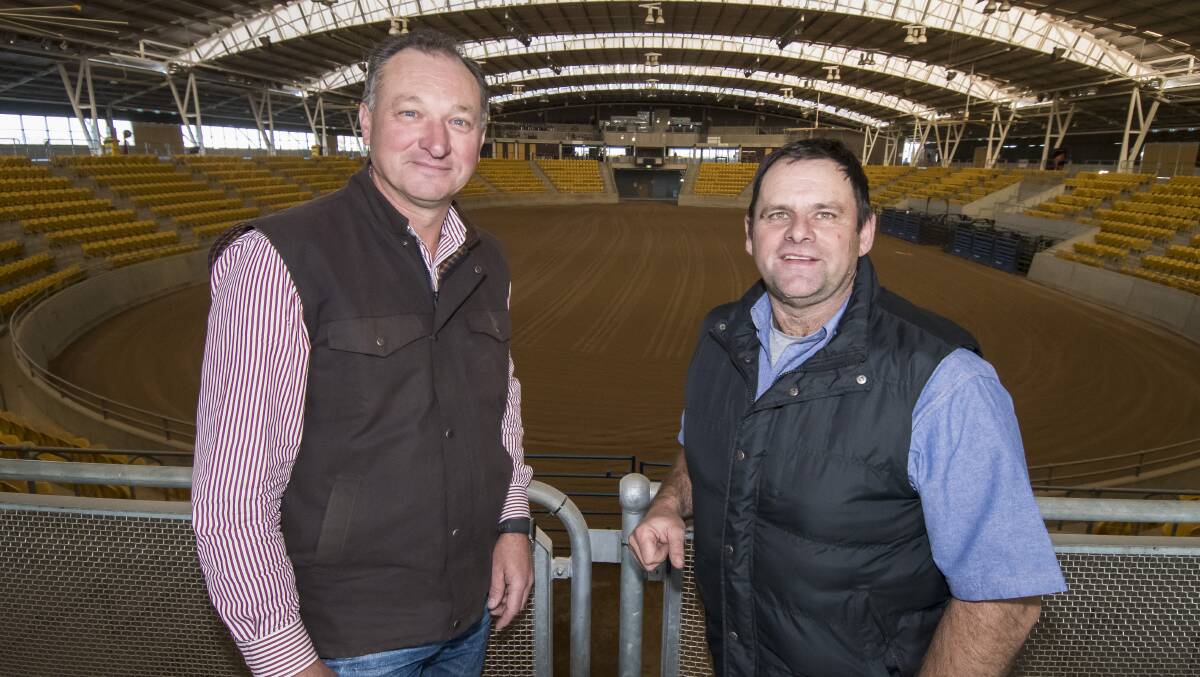 BIG EVENT: Tamworth's Australian Equine and Livestock Centre manager Mike Rowland with Tamworth Pastoral and Agricultural Association president Greg Townsend. Photo: Peter Hardin 