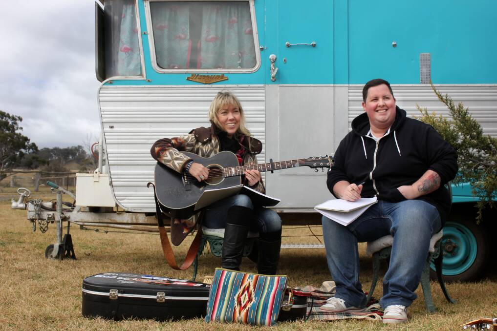 RETREAT: Country music artist Felicity Urquhart works on a song with new talent Ryan Daykin in Nundle. Photo: Madeline Link