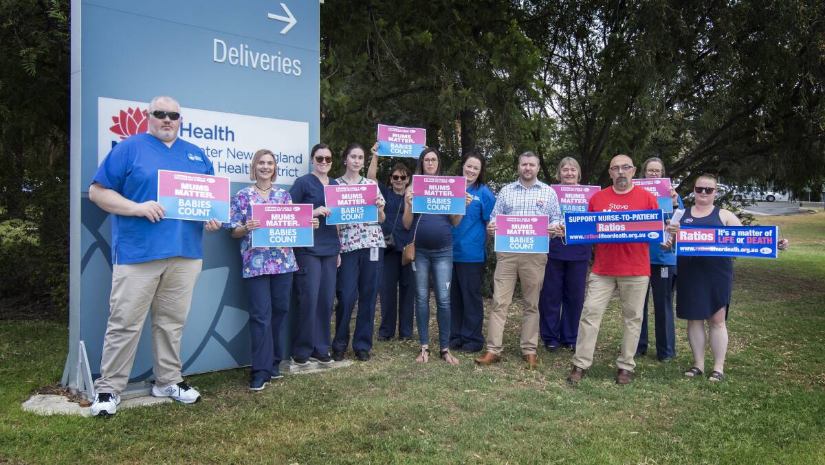 FED UP: Nurses, midwives, election candidates and mothers protested for mandated staff to patient ratios at Tamworth Hospital on Wednesday. Photo: Peter Hardin