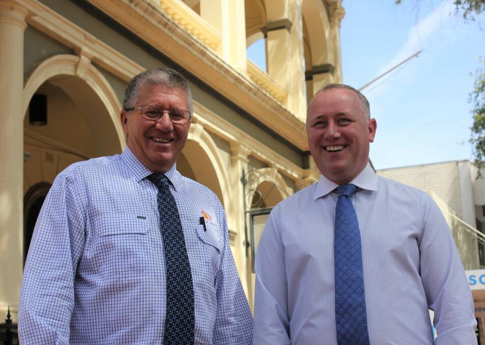 NEW LEVY: Tamworth Regional Council mayor Col Murray with Tamworth Business Chamber president Jye Segboer are both in support of the levy. Photo: Madeline Link