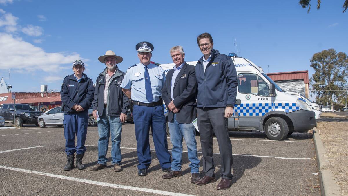 ENGAGED: Officer Jenny Ridley, councillor Russell Webb, Inspector Jeff Budd, council's Phil Betts and state MP Kevin Anderson at the engagement day last year. Photo: Peter Hardin