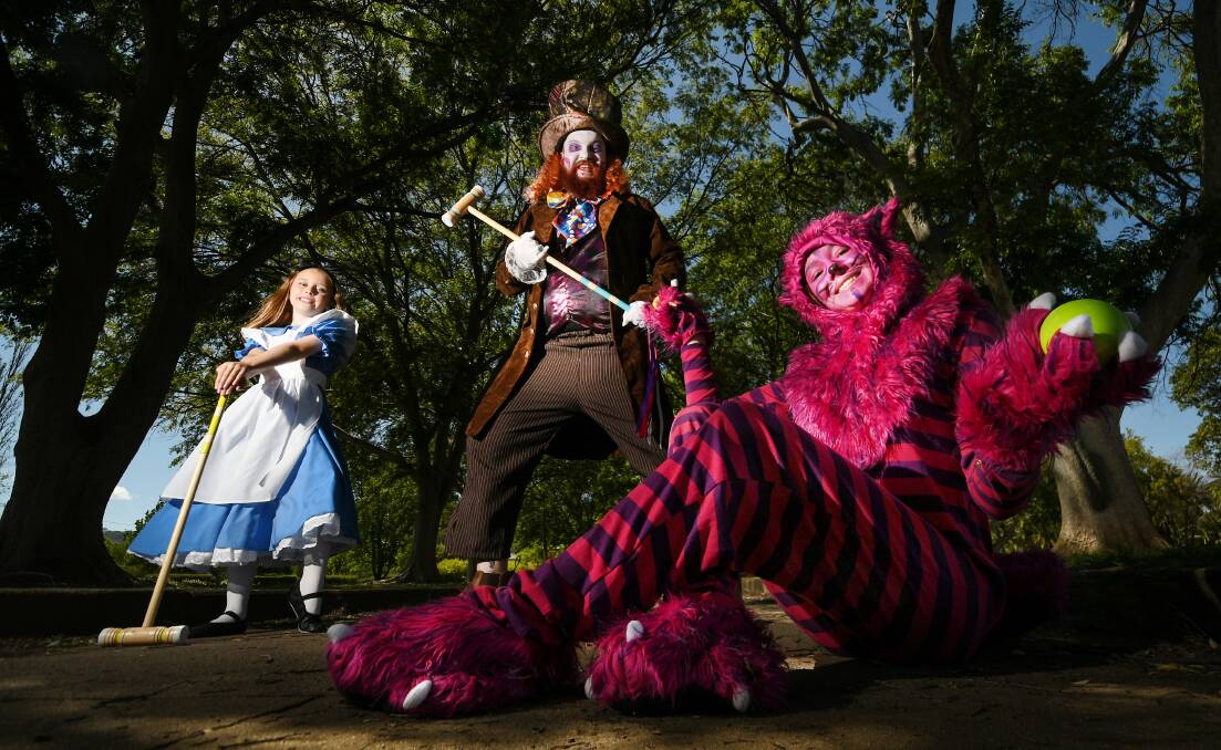 WONDERLAND: Georgina Maio, Aaron Jones and Tara Withers as characters from Alice in Wonderland. Photo: Gareth Gardner 061020GGA03