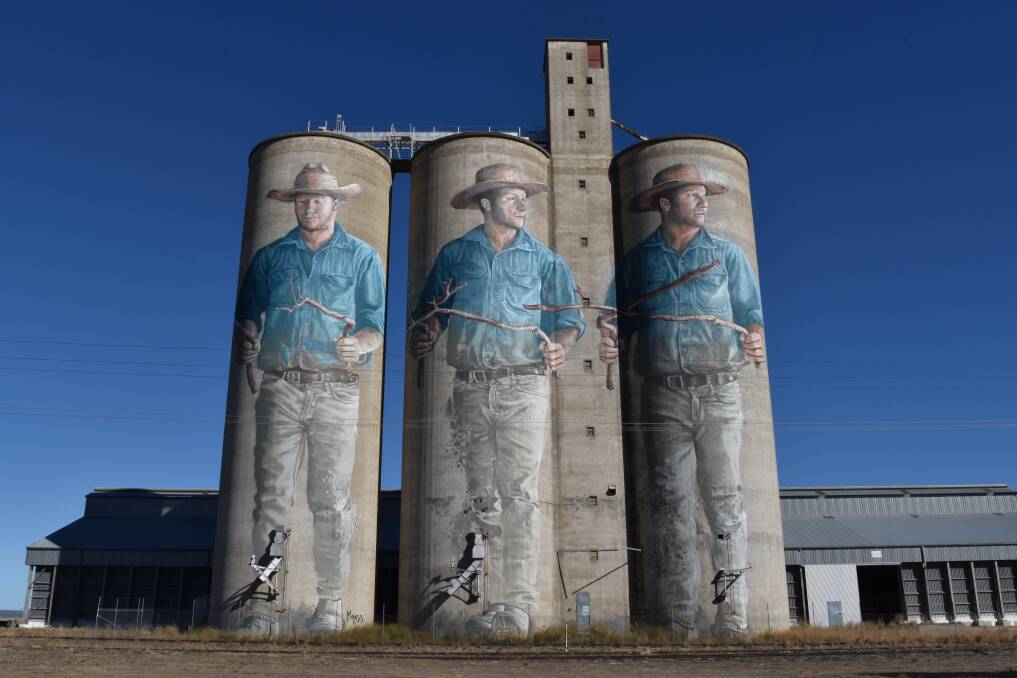 NEW EXHIBIT: The Barraba silo art The Water Diviner is expected to draw a crowd when it's lit up at night for the festival. Photo: Ben Jaffrey