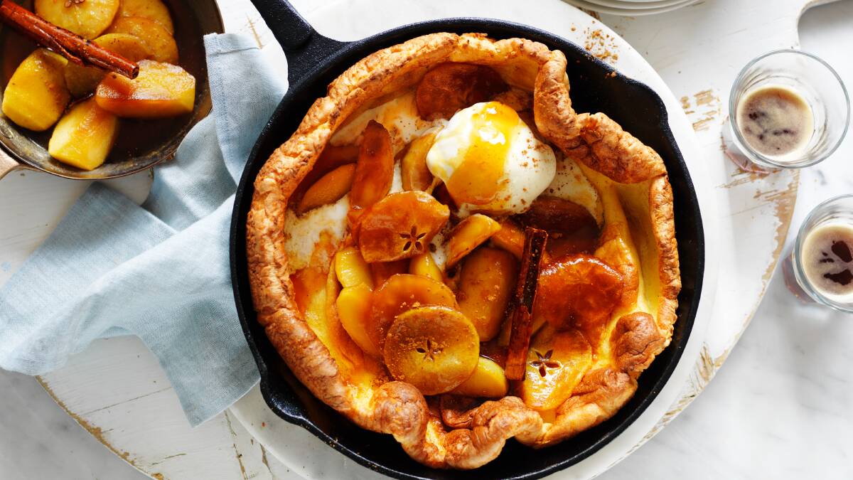 Caramelised apple and cinnamon Dutch baby pancakes. Picture: Supplied
