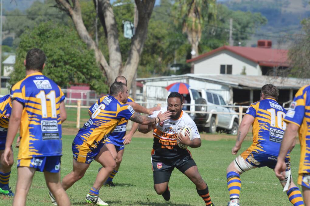Solid contribution: Hooker Amos Ioasa, pictured here against Bundarra earlier this season, helped Manilla continue their unbeaten record in Second Division on Saturday.