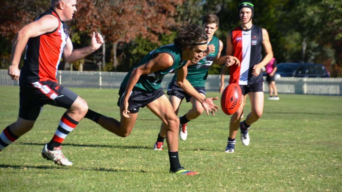 Impressive: David Richards, pictured here against Inverell last year, booted three goals as New England opened the AFL North West NSW season in winning style.
