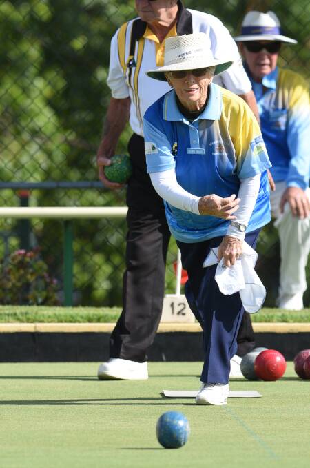 Smooth mover: Werris Creek bowler Marie Moore impressed with her form on the green on Sunday at West Tamworth. Photo: Gareth Gardner 120217GGA03