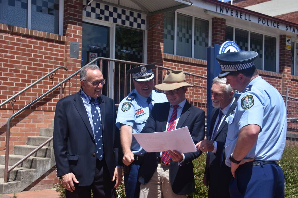 Dog unit calls: Northern Tablelands MP Adam Marshall with New England police and Inverell councillors.