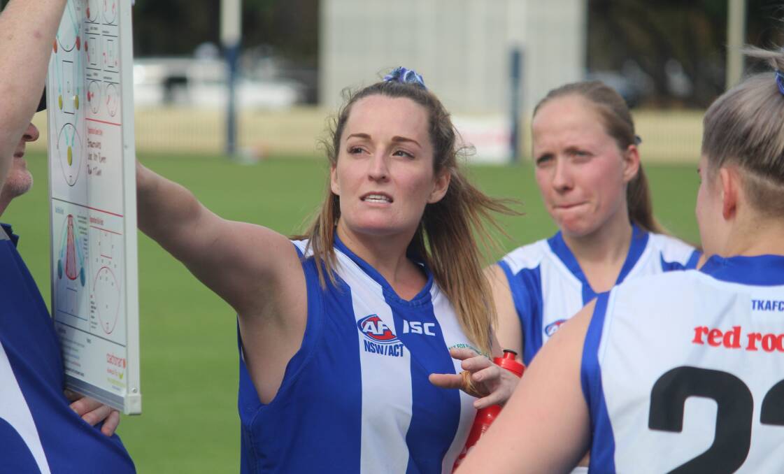 Shannon Campbell gives direction during a game against Gunnedah earlier this season. Picture by Zac Lowe.