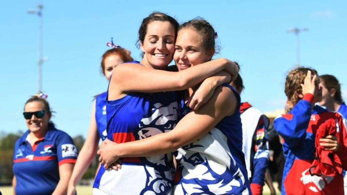 Support: Shannon Campbell (left) with Katrina Rekunow, one of her close friends with whom she played in Gunnedah in 2020 before her return to the Tamworth Kangaroos this season. Photo: Supplied.