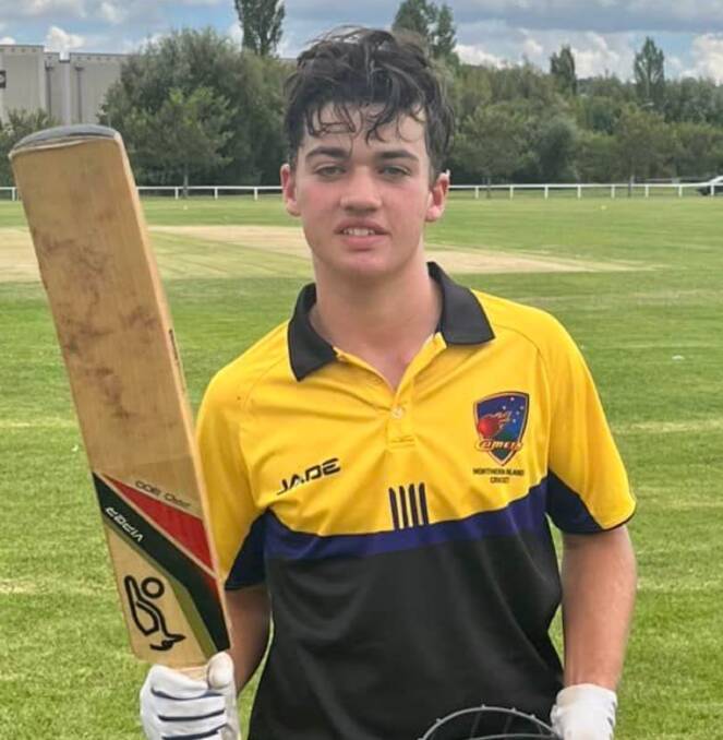Hard graft: Archie McMaster was made to earn his runs on Sunday, playing on a pitch which did not make life easy for the batters. Photo: Northern Inland Cricket Council Facebook. 