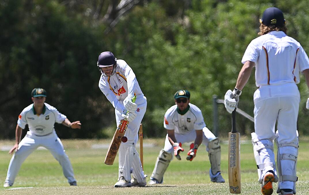Henry (right) watches on at the non-strikers' end during his gritty half-century on Saturday. Picture by Gareth Gardner. 