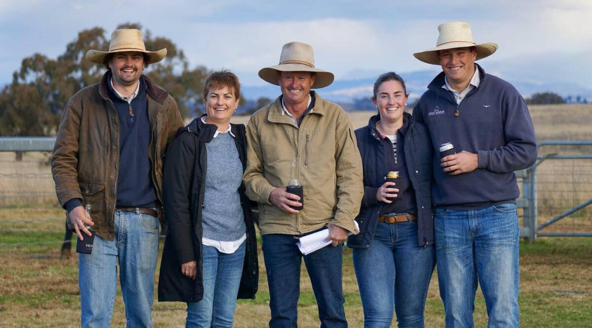 The clan: Chris Paterson (centre) alongside his wife, Natalie (second from left) and children Luke (left), Cara, and Jye. Photo: Stud Stock Sales.