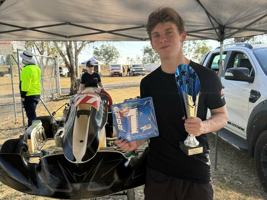 Jake Salvestrin proudly displays his spoils after a superb display of racing over the weekend. Picture supplied.