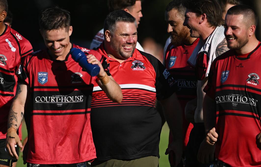 Bears coach Paul Boyce (centre) invited Pomare-Anderson to have a run with North Tamworth in 2024 after a chance meeting. Picture by Gareth Gardner.