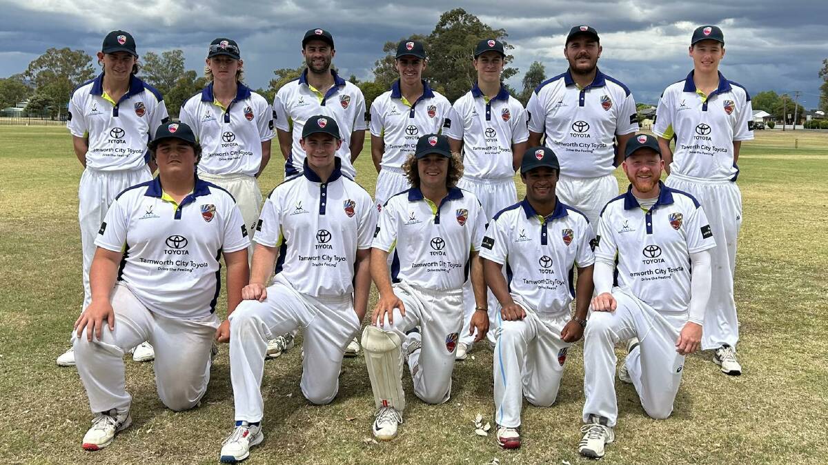 The Tamworth team which won its Connolly Cup game against Gunnedah on Sunday Boyd is far left in the back row. Picture by Tamworth District Cricket Association. 