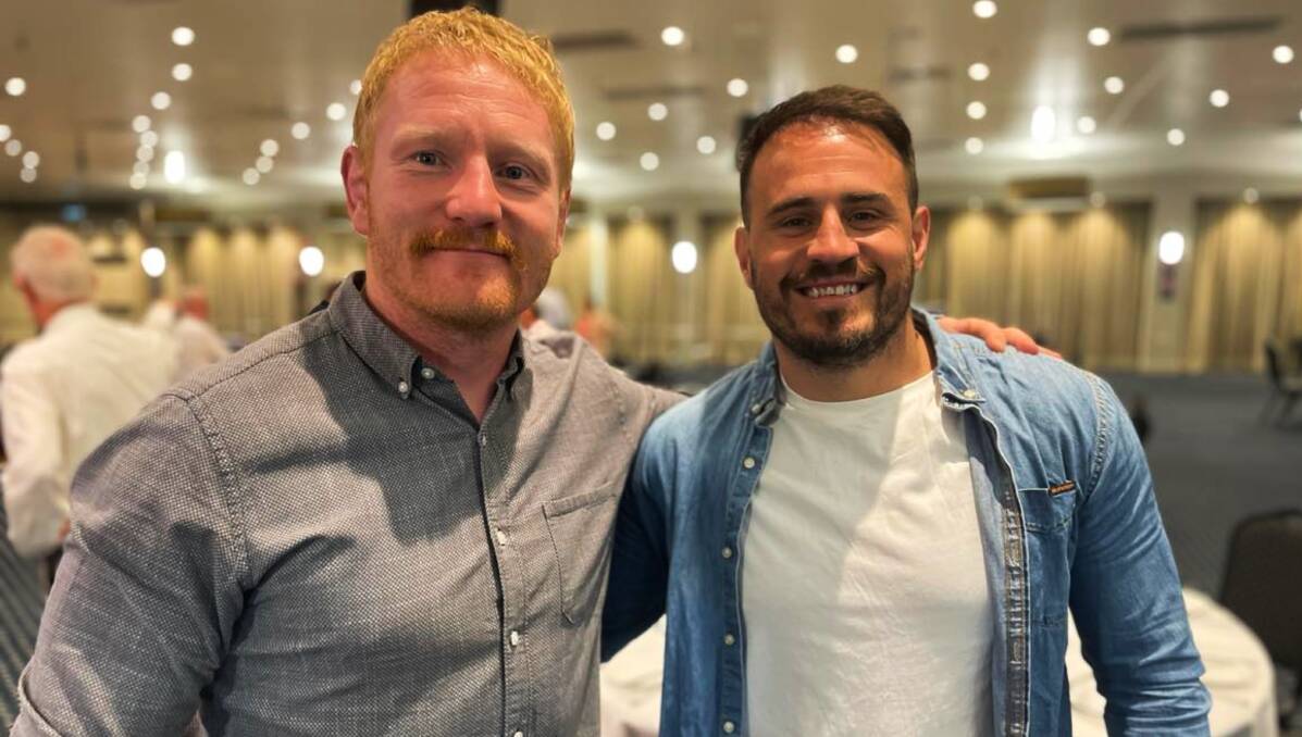 James Graham (left) and Josh Reynolds were thrilled to be in Tamworth, and looked forward to revisiting memories of their playing days together. Picture by Zac Lowe.