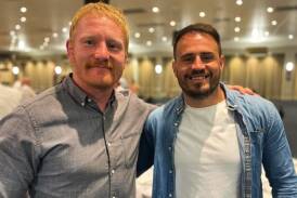 James Graham (left) and Josh Reynolds were thrilled to be in Tamworth, and looked forward to revisiting memories of their playing days together. Picture by Zac Lowe.