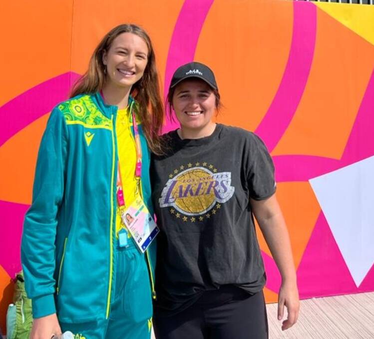 Liz Doherty (right) with Australian high jumper Nicola Olyslagers during the Commonwealth Games in Birmingham. Picture supplied.