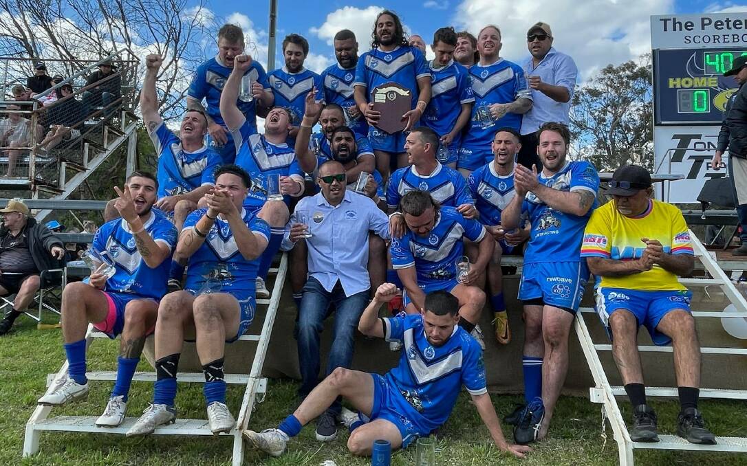 Exhausted but thrilled, the Moree Boars are reserve grade premiers in 2022 after a gruelling final against the Dungowan Cowboys. Picture by Mark Bode.