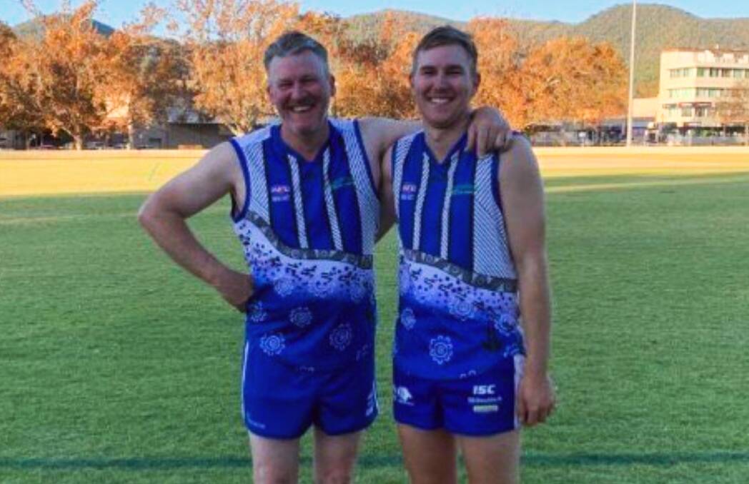 Brett Douglas with his son, Zeb, after they played a game together earlier this year. Picture supplied.