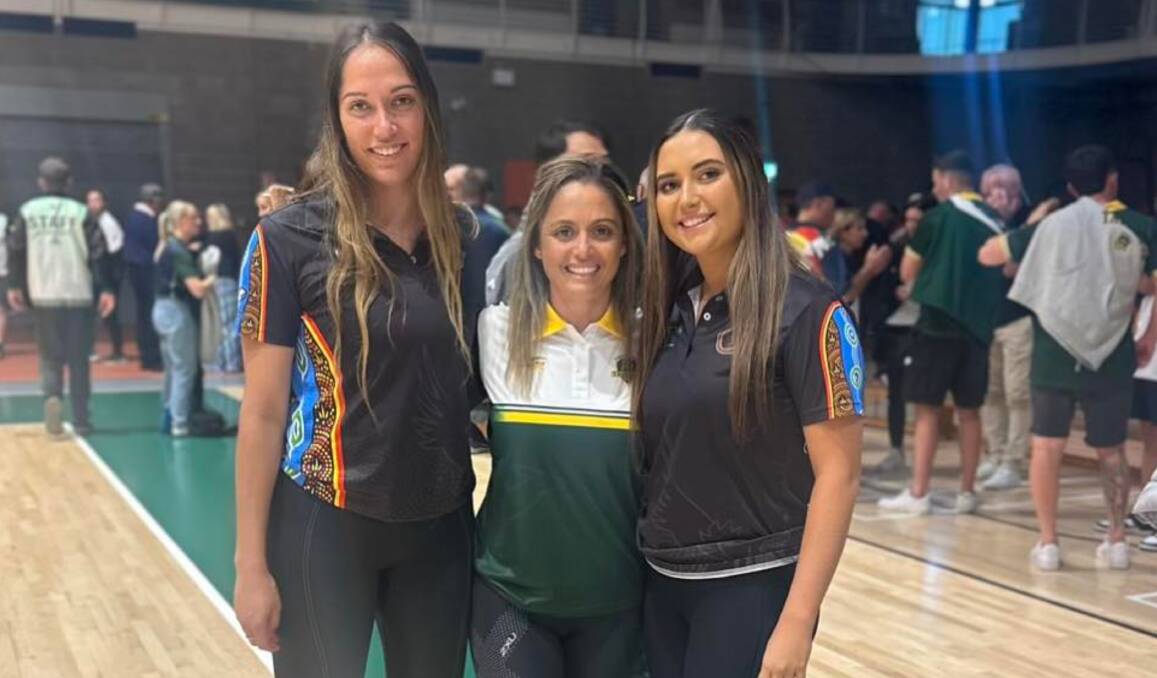 Jacqui Jones (centre) with her sister, Deneka (right) and Carys Griffiths (left) during their trip to Europe after last year's successful Tag World Cup campaign. Picture supplied.