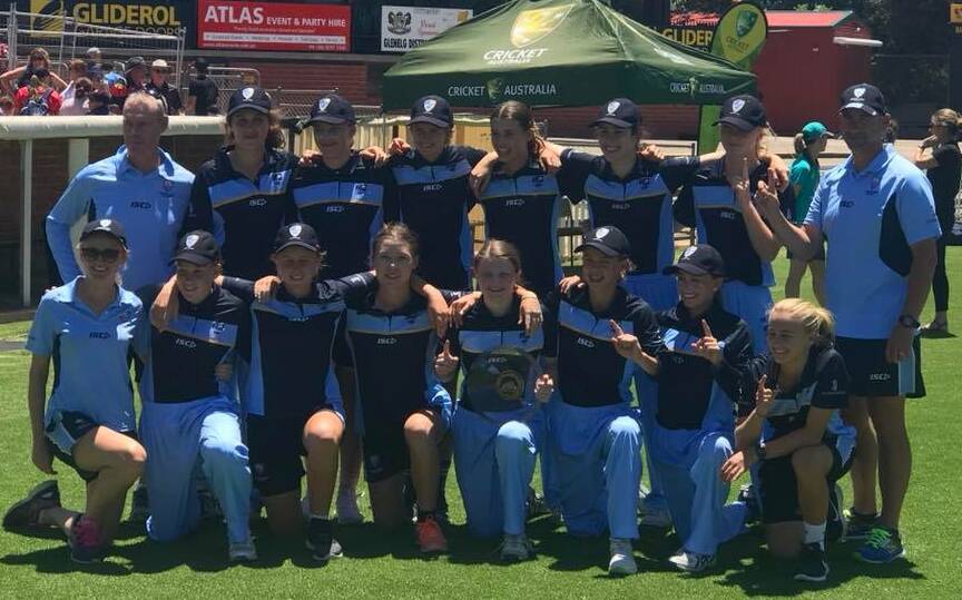 Jess Davidson (back second from left) and Deni Baker (front second from right) with their successful NSW side.