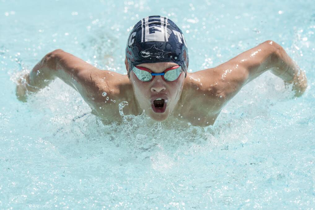 Flying through the air: Maxwell Rumble competes in the 200m individual medley. Photo: Peter Hardin. 