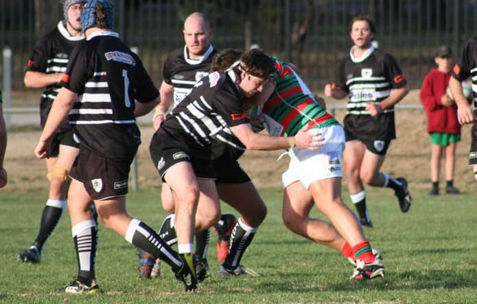 Strong performer: Tamworth coach Peter Burke said Tom Croake, pictured here wrapping up an Albies opponent, had a really solid game for them at breakaway. Photo: Claire Salter