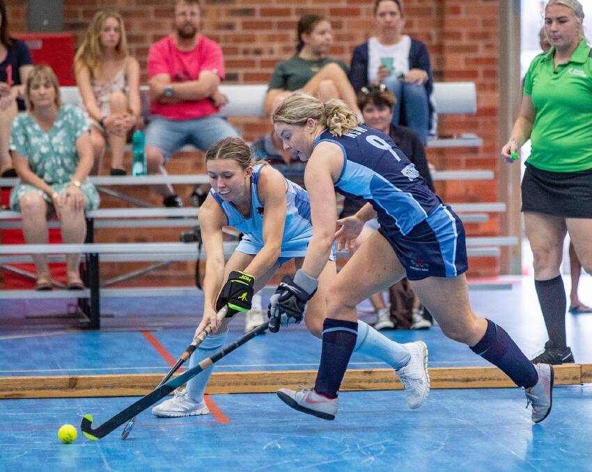 Striding out: Tamworth's Emily Chaffey is full stretch during the all-NSW women's final. Photo: Greg Thompson/Click InFocus