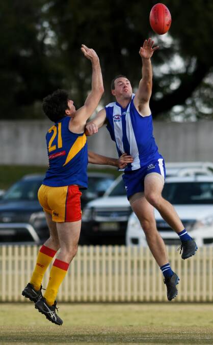 Milestone man: Tamworth Kangaroos captain Carl Frazier, pictured here in action against Moree last week, played his 150th game for the club on Saturday. Photo: Gareth Gardner
