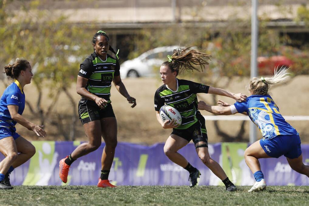 Stepping up: UNE Lions coach Inge Visser said Pirates' Phoebe McLoughlin "played amazing" for them on the weekend. Photo: RugbyAU Media/Karen Watson 