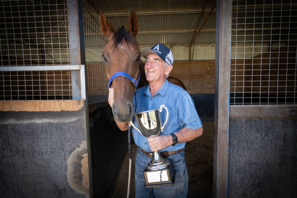 Danza In The Dark gave Tamworth trainer Stephen Meyer the biggest thrill of his career when he won the Walcha Cup earlier this month. Picture by Peter Hardin