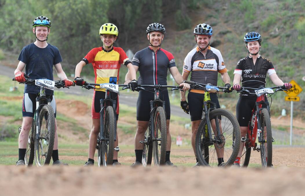 Pedal power: Conor Noonan, Eddie Willis, Chris Shaw, Mark Willis and Ann Buchan will be part of a big Tamworth Mountain Bikers contingent competing at the State Championships at Orange this weekend. Photo: Gareth Gardner