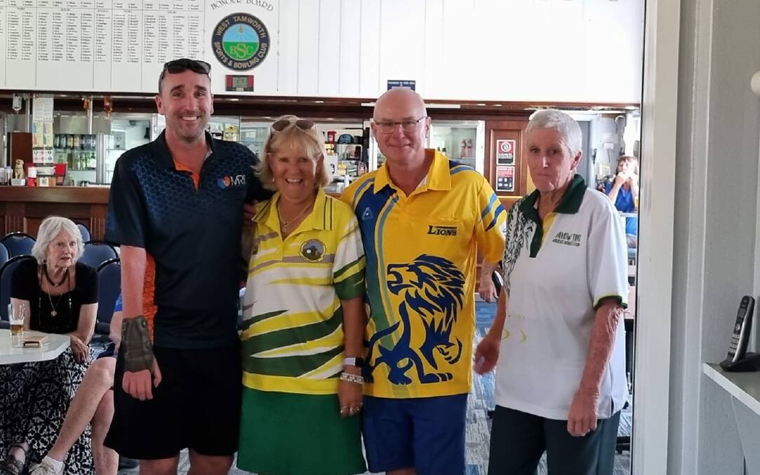 Kelly (left) with his team-mates from the weekend's City of Light tournament Chris Myers, Nev White and his mum Vicki. Picture West Tamworth Sports and Bowling Club Facebook