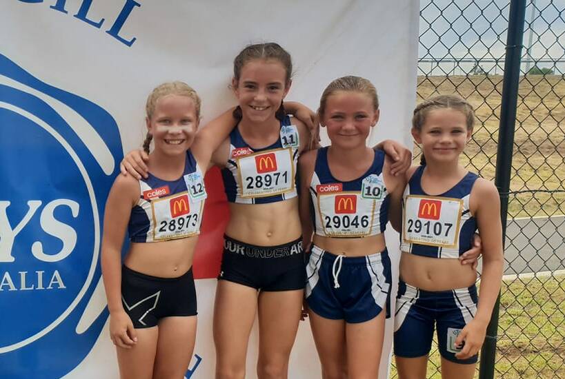 Golden girls: (L-R) Imogen McKenzie, Isabel O'Connell, Mia McMillan and Dakota Ferguson combined to win gold in the junior girls relay at the state qualifying meet on the weekend. 