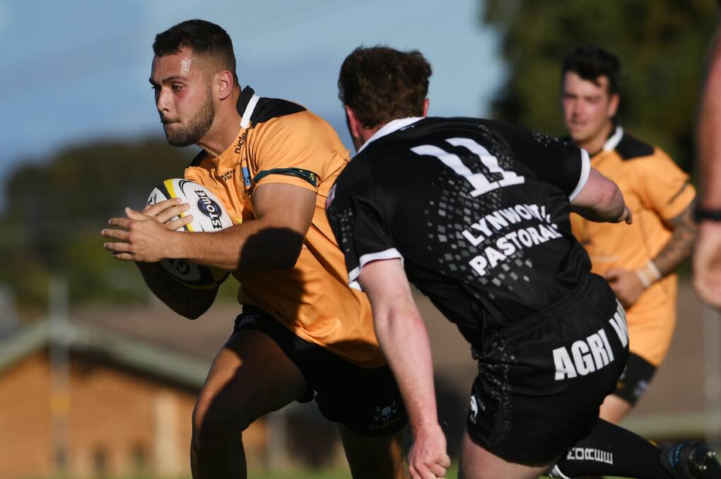 Weapon: Brandon Parry crossed twice in the first half for Pirates in their win over Barraba on Saturday. Photo: Gareth Gardner